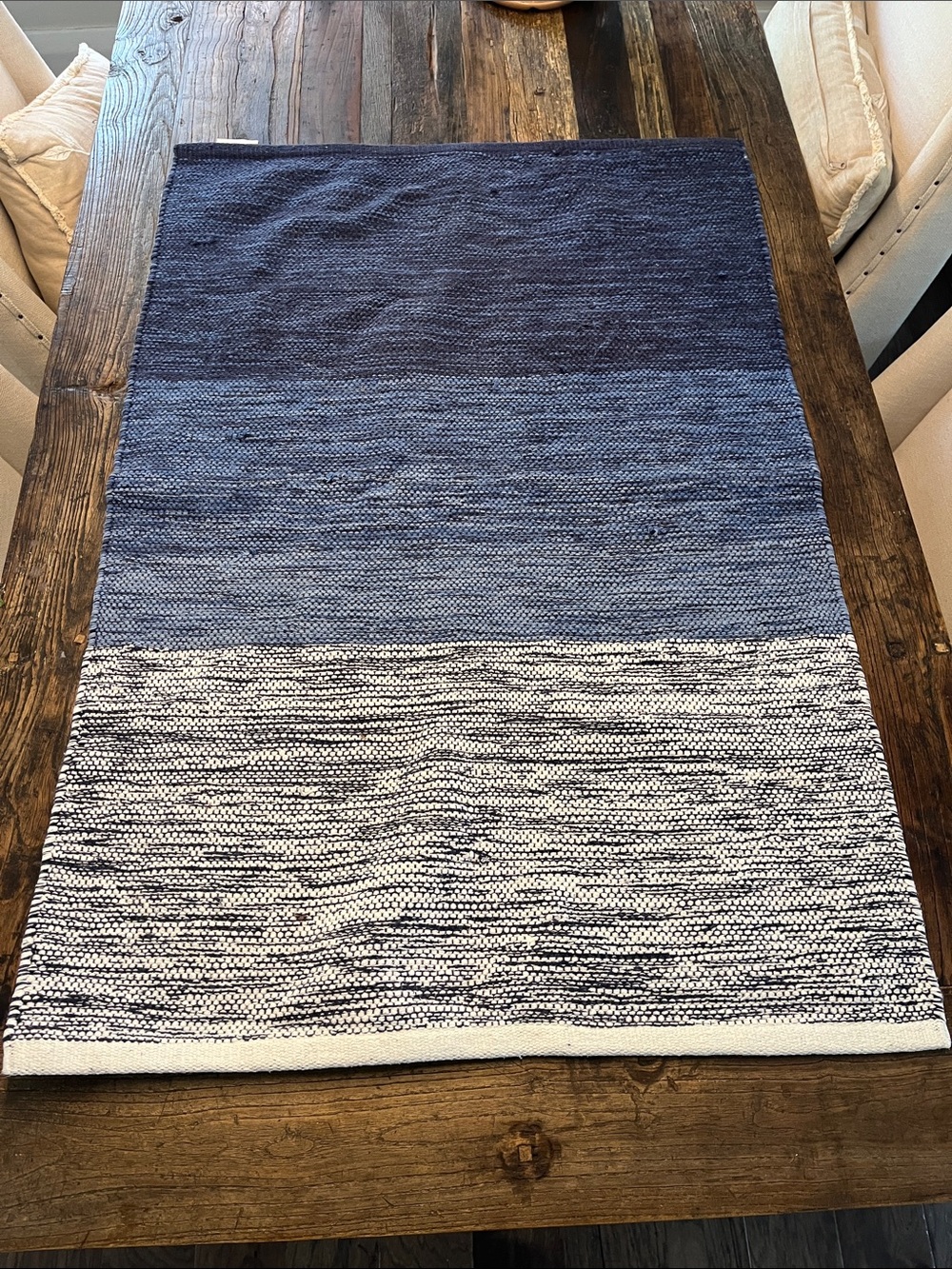 Handwoven Blue Gradient Cotton Rug